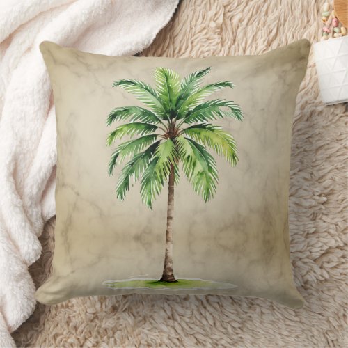 Palm Tree Watercolor Tropical Vintage Elegant Throw Pillow