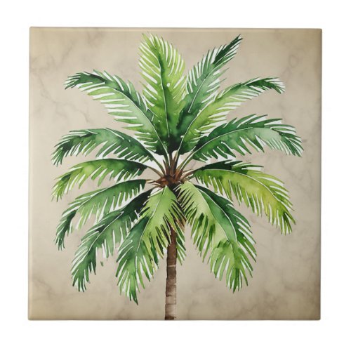 Palm Tree Watercolor Vintage Eleagant  Ceramic Tile