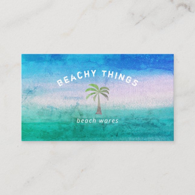 Palm Tree Weathered Ocean Blue Green Professional Business Card (Front)