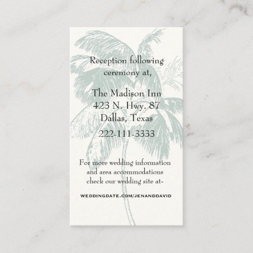 Customizable Palm Tree Wedding Enclosure Card Business Card Templates