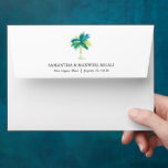 Palm Tree Wedding Envelopes Bold Tropical Interior<br><div class="desc">These tropical wedding envelopes feature a watercolor palm tree in shades of turquoise, blue and green over a crisp white background. The envelope opens to reveal a bold watercolor design featuring. Use the template fields to add your custom return address. A charming choice for Florida beach and Hawaiian island weddings....</div>