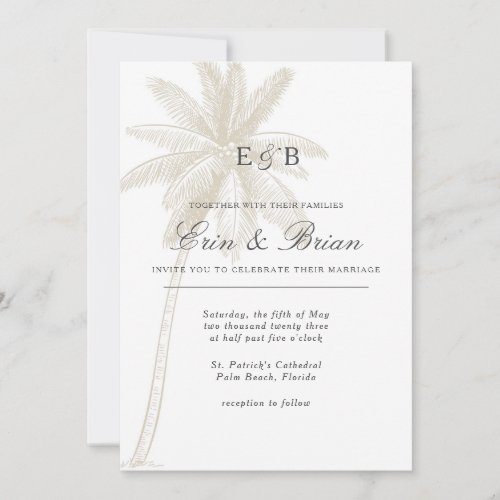 Palm Tree Wedding Invitation Neutral Color Vintage