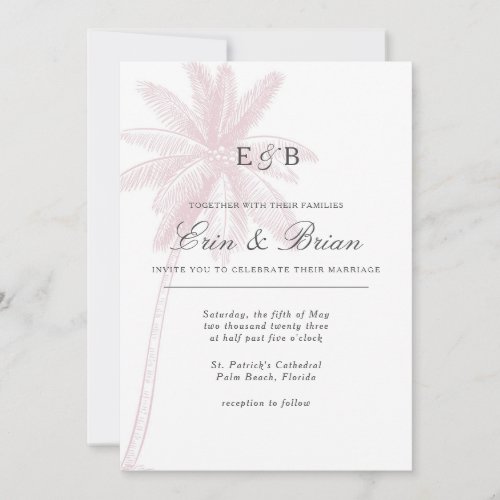 Palm Tree Wedding Invitation Pink Blush Vintage