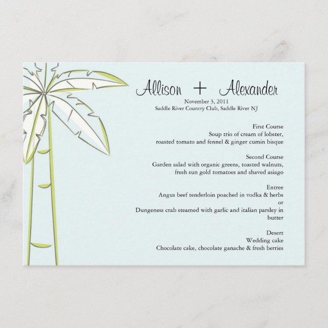 Palm Tree Wedding Menu Card (Front)