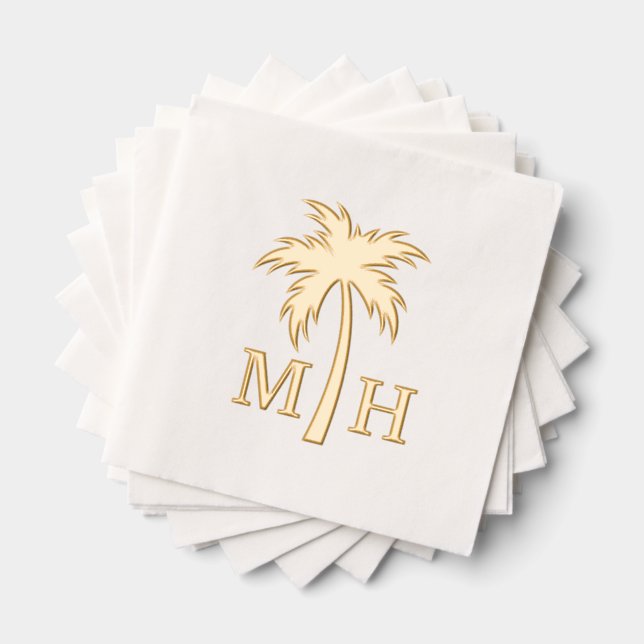 Palm Tree Wedding Monogram Foil Napkins (Insitu (Stacked))