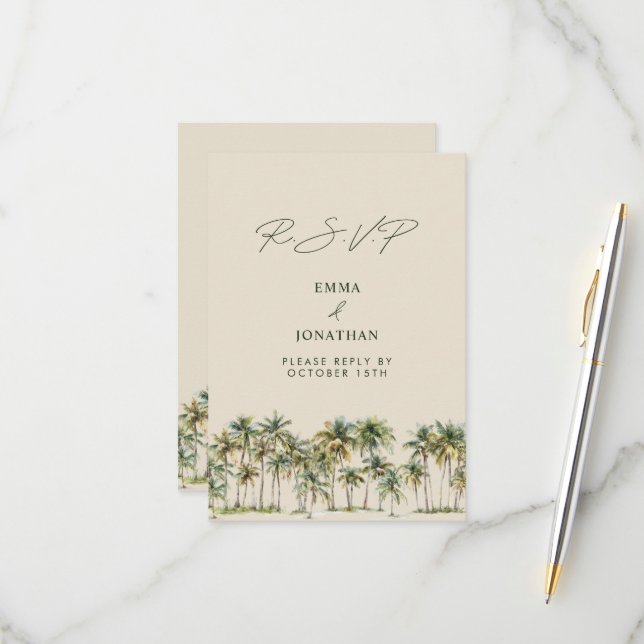 Palm Tree Wedding RSVP Tropical Destination coast (Front/Back In Situ)