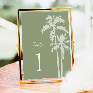Palm Tree Wedding Table Numbers, Sage Tropical