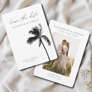 Palm Tree Wedding Theme Minimalist Save The Date Invitation by ElPortoCollections at Zazzle