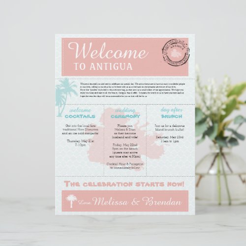 Palm Tree Wedding Welcome Letter for Antigua