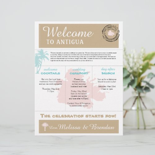 Palm Tree Wedding Welcome Letter for Antigua