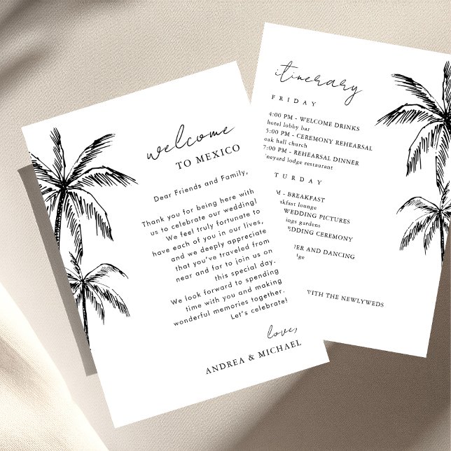 Palm Tree Wedding Welcome Letter Itinerary Card (Creator Uploaded)