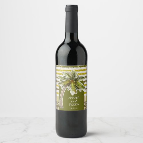 Palm Tree Wedding  Wine Label