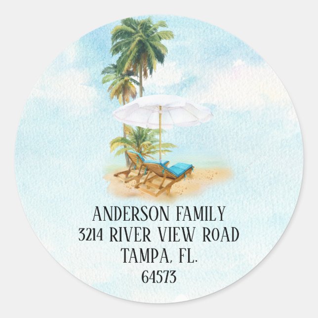 Palm Tree We've Moved New Address Label Sticker (Front)