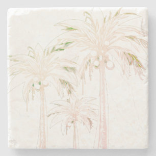 Palm Tree White Beige Neutral Modern Tropical Stone Coaster