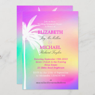 Palm Tree White Colorful Modern Wedding Rehersal Invitation