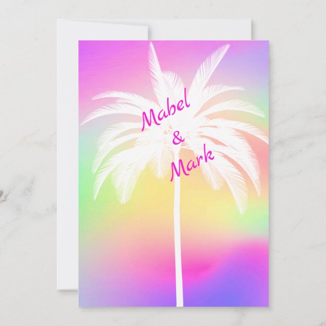 Palm Tree White Colorful Wedding Invitation (Back)