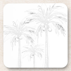 Palm Tree White Gray Modern Watercolor Tropical Beverage Coaster