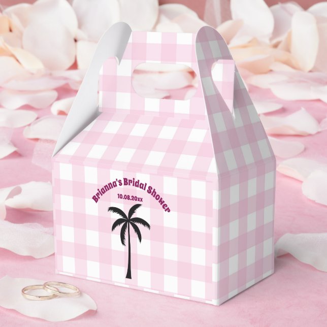 Palm Tree White Pink Checkered Bridal Shower Favor Boxes (Wedding)