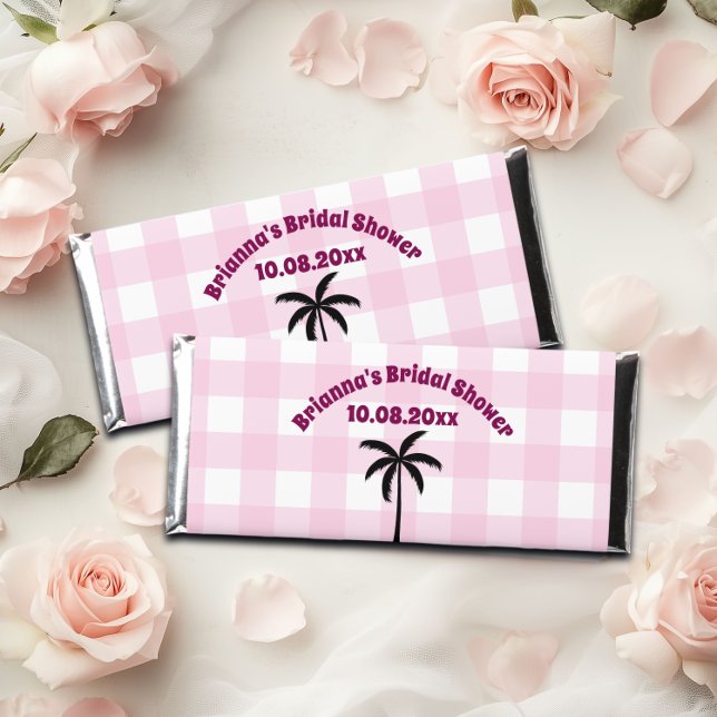 Palm Tree White Pink Checkered Bridal Shower Hershey Bar Favors (Creator Uploaded)