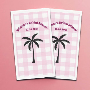 Palm Tree White Pink Checkered Bridal Shower Paper Guest Towels