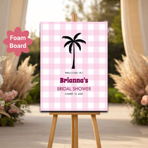 Palm Tree White Pink Checkered Bridal Welcome Foam Board
