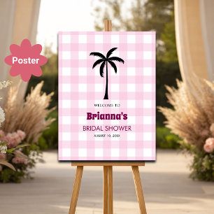 Palm Tree White Pink Checkered Bridal Welcome Poster