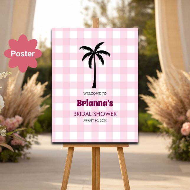 Palm Tree White Pink Checkered Bridal Welcome Poster (Creator Uploaded)