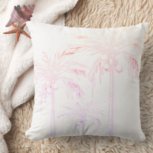 Palm Tree White Pink Modern Watercolor Tropical Throw Pillow
