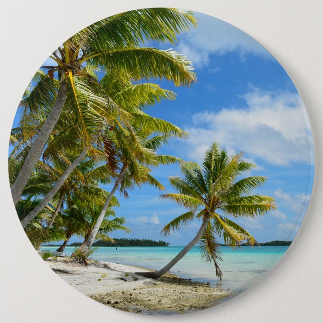 Palm tree white sand beach button (Front)
