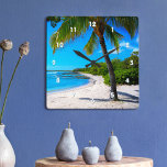 Palm Tree White Sand Hawaii Tropical Beach Photo Square Wall Clock<br><div class="desc">Rewind back to memories of lazy, tropical beach days whenever you gaze at this Hawaii wall clock of a lone palm tree on a white sand, crescent beach, with clear turquoise blue skies and water. Your choice of a round or square clock face. Makes a great housewarming gift! You can...</div>
