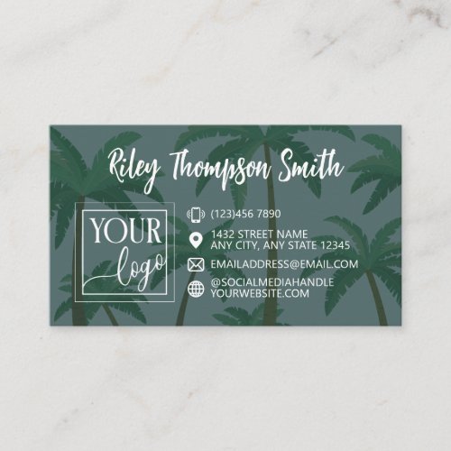 Palm Tree White Text Add Logo  Photo Business Card