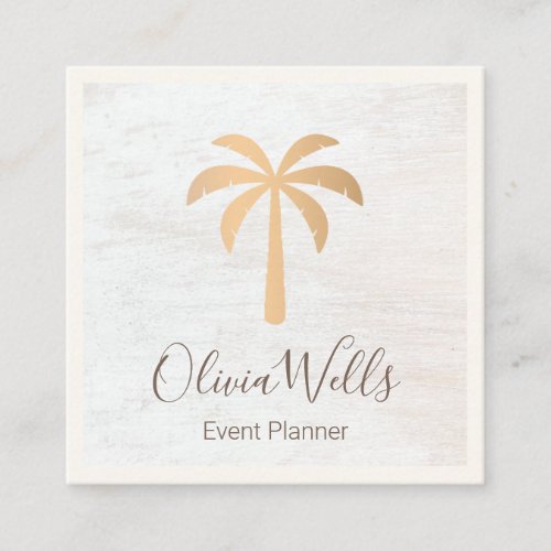 Palm Tree White Wood Square Business Card