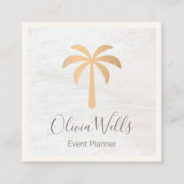 Palm Tree White Wood Square Business Card (Front)