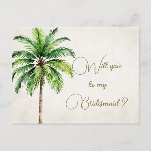 Palm Tree  Will You Be My Bridesmaid Invitation Postcard