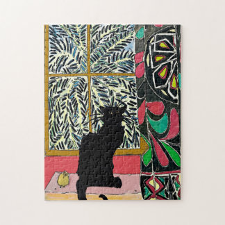 Palm Tree Window,  Black Cat Jigsaw Puzzle
