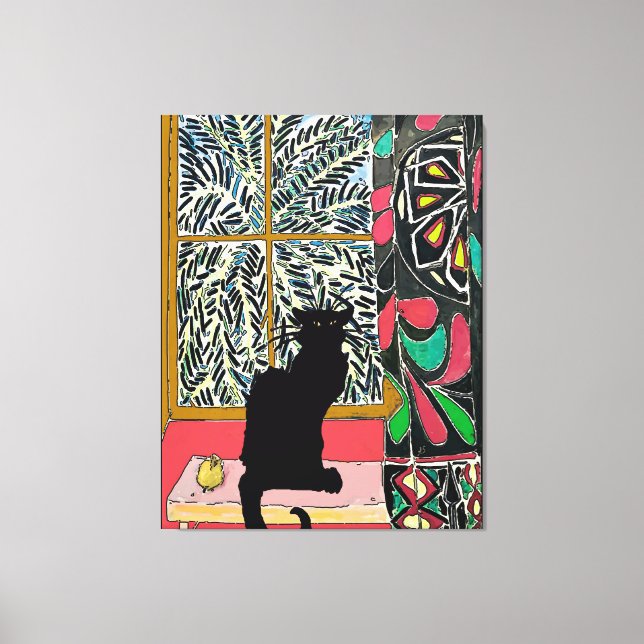 Palm Tree Window  with Black Cat Canvas Print (Front)