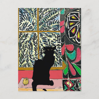 Palm Tree Window with Black Cat Postcard