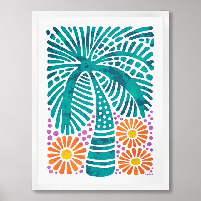 Palm Tree with Blooms Framed Art (Framed Front)