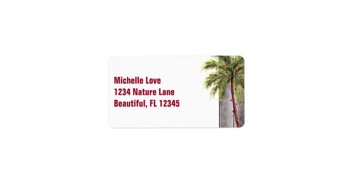 Palm Tree With Christmas Lights Beach Address Label Zazzle Com