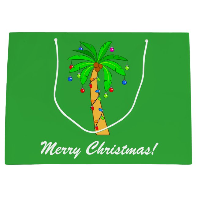 Palm Tree with Decorations Merry Christmas Large Gift Bag (Front)