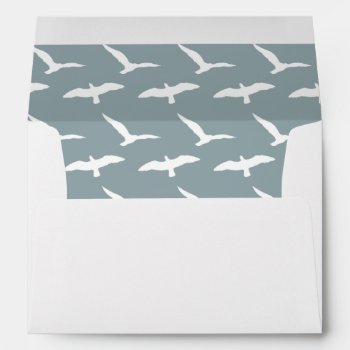 Palm Tree With Dusky Blue Seagull Liner Wedding Envelope by blessedwedding at Zazzle