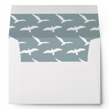 Palm Tree with dusky blue seagull liner wedding Envelope