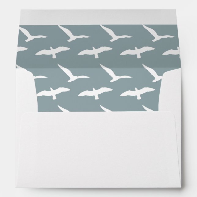 Palm Tree with dusky blue seagull liner wedding Envelope (Back (Bottom))