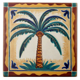 Palm Tree Yellow Brown & Green beach house decor Ceramic Tile