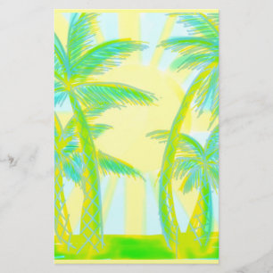 Palm tree yellow turqoise sunburst stationary stationery