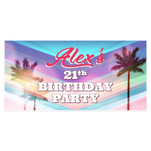 Palm Tree's 21st Birthday Banner Party Decor (Front)