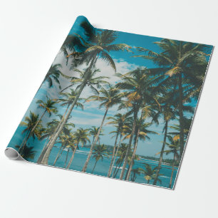 Palm trees above the ocean, vintage toned and retr wrapping paper