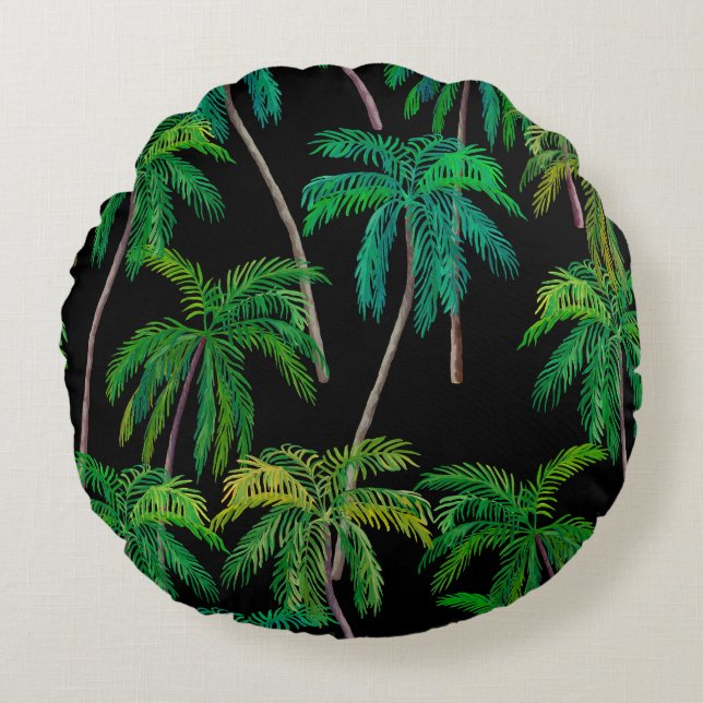 Palm Trees: Acrylic Summer Pattern. Round Pillow (Front)