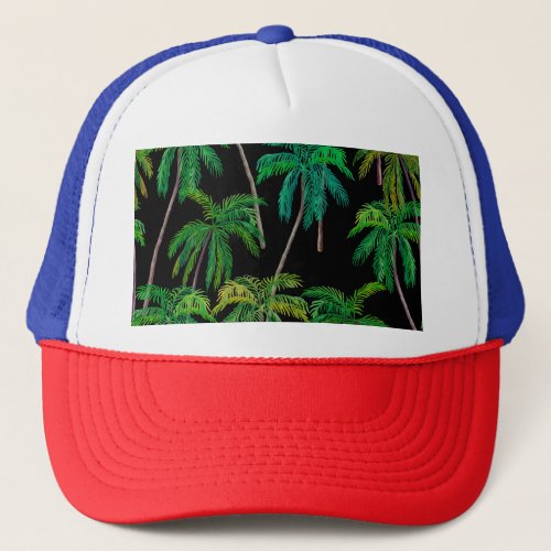 Palm Trees Acrylic Summer Pattern Trucker Hat