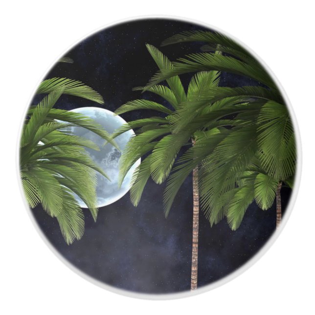Palm Trees Against the Moon Ceramic Knob (Front)